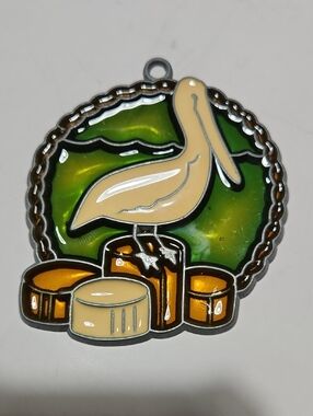 Glass Pelican Wall Art Accent in Green and Cream